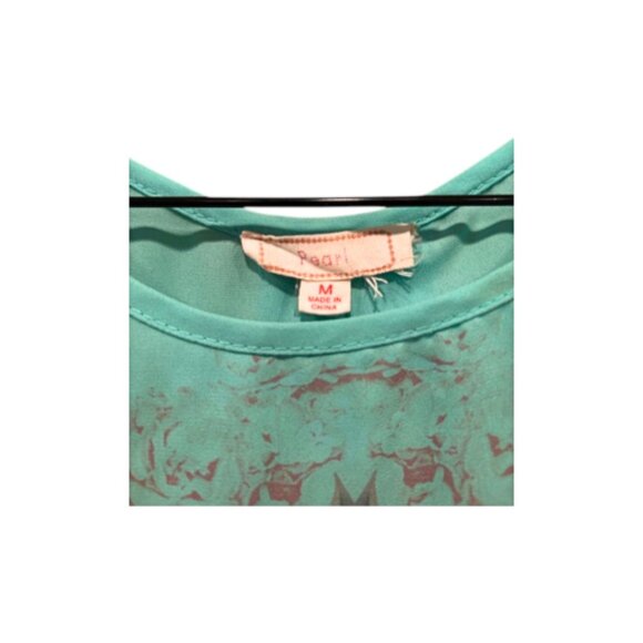 PEARL Sleeveless Blouse Women Size M Light Turquoise floral Print Boho Summer - Picture 6 of 6